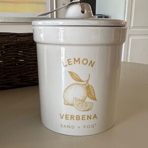 Sand + Fog Lemon Verbena candle in White and Yellow Kitchen Canister - NWT